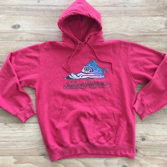 Red Jackson River Va Hoodie Pullover Sweatshirt Souvenir Adult Size Large - Picture 1 of 4
